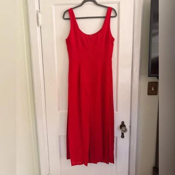 Vintage Slit Pleated Red Maxi Dress - Picture 6 of 10